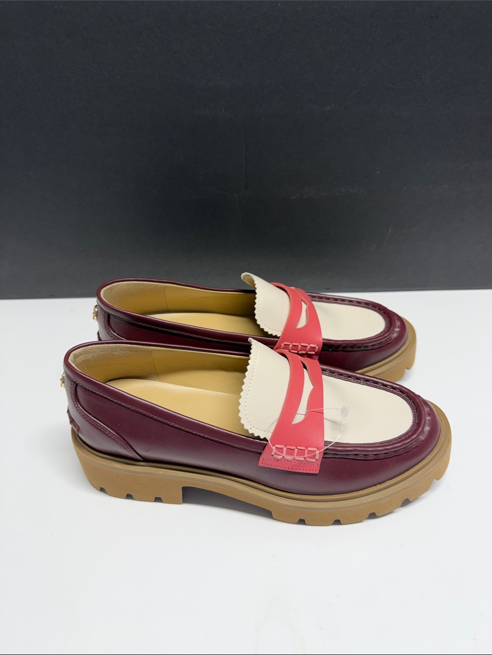 Michael Kors Cream, Burgundy & Pink Leather Loafers - Picture 2 of 6
